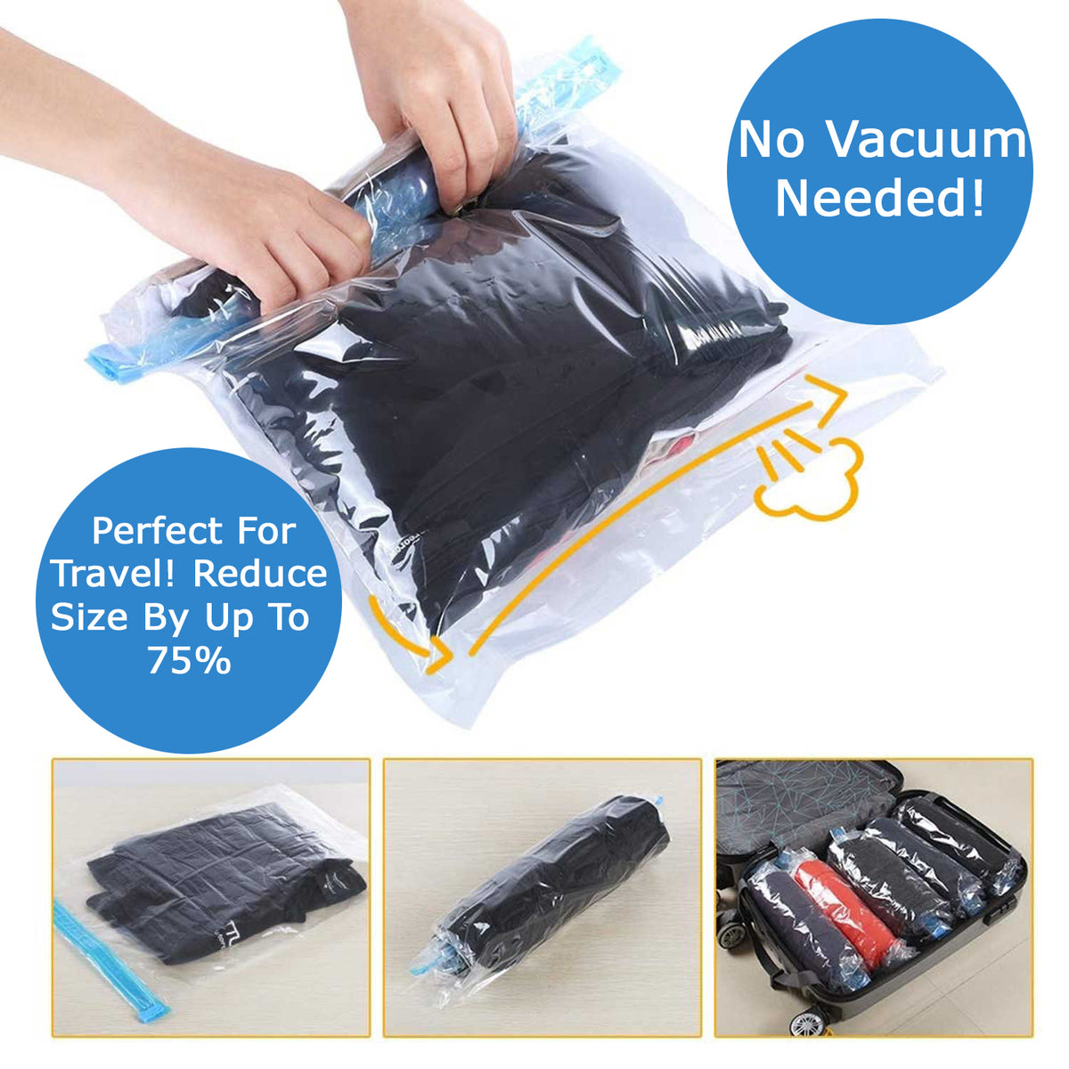 Bizroma Combo Vacuum Storage Bags for Clothes, Travel, Moving (6